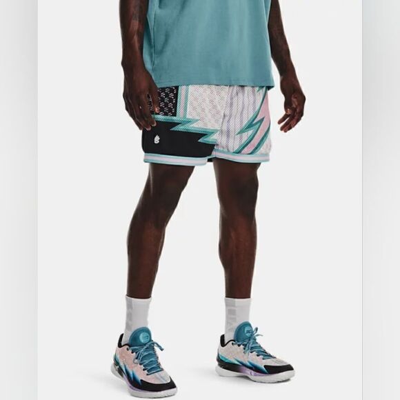 Under Armour Curry Draft Day 8" Basketball Shorts Men's XL Black White Blue Rare - Picture 11 of 13